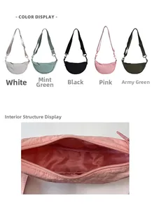 Detailed interior zipper pocket and five color options of nylon crescent crossbody bags