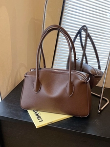 Dark brown lychee texture tote bag with dual handles and large capacity for women