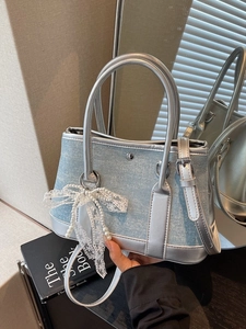 Damen Y2K Denim Beuteltasche Mit Strass Spitze Künstliche Perlen Bogen Anhänger Mode Kleine Umhängetasche Handtasche Für Alltag Party