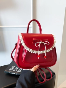 Zaino Donna con Fiocco Pizzo Pelle PU Dolce Stile Lolita Borsa a Tracolla Versatile Borsa a Mano Pendolare Quotidiana