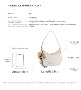 Tableau des tailles détaillé pour sac en PU avec dimensions par rapport au téléphone