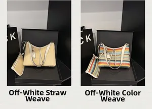 Comparaison détaillée de sacs cabas en paille tressée beige et à rayures multicolores