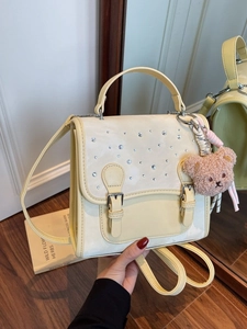 Fashion PU Leather Mini Backpack For Women With Rhinestone Decor Plush Bear Pendant Versatile Convertible Shoulder Bag