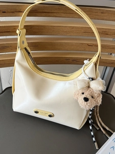 Chic Women PU Underarm Hobo Bag Minimalist Shoulder Bag With Plush Pendant Fashion Commuter Solid Color Tote Handbag