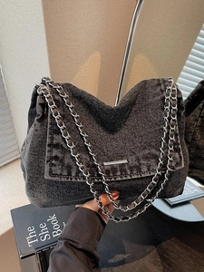 Vintage Washed Denim Shoulder Bag For Women Retro Chain Strap Tote Bag Large Capacity Urban Casual Underarm Bag Messenger Purse