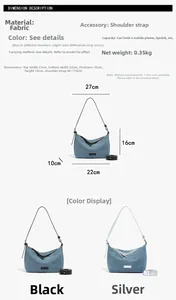 Parametri dimensionali dettagliati per la borsa a tracolla in denim blu testurizzato