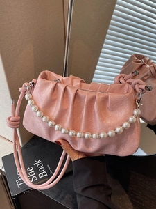 Borsa a Spalla Cloud Plissettata da Donna Manico con Catena di Künstliche Perle Morbida Pelle PU Borsa a Tracolla per Moda Quotidiana Festa