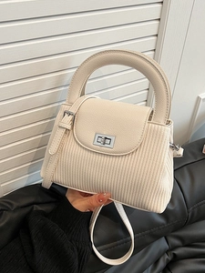 Women Pleated Texture PU Leather Shoulder Bag Elegant Handheld Crossbody Small Square Bag With Silver Rotating Lock For Daily Dating