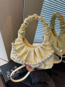 Borsa A Spalla Nuvola Arricciata In Pelle PU Borsa A Mano Tracolla Pieghettata Con Decorazione Catena Di Künstliche Perle Per Donna Moda