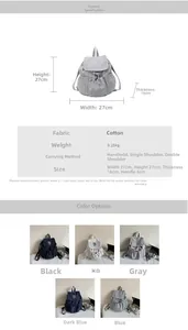 Detailed size specifications and color options for the lightweight nylon drawstring backpack