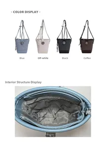 Detail shot of mini bucket bag interior featuring monogram lining and zip pocket