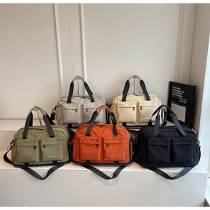 Detailed collection of multi-pocket travel bags in various colors and nylon textures