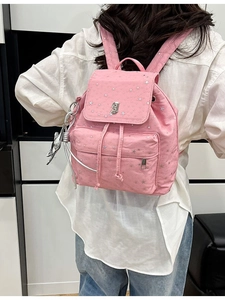 Zaino in nylon rosa con motivi a stelle argentate e logo G metallico da donna