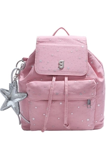 Zaino in nylon rosa con motivi a stelle argentate, coulisse e ciondolo a stella