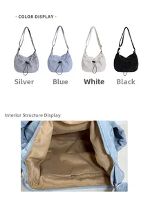 Detail view of four pleated dumpling bags colors and internal zip pocket structure