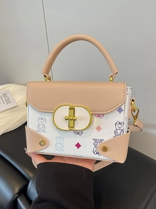 Bolso de Hombro de Cuero PU con Estampado de Oso Vintage para Mujer Bolso de Mano Cuadrado en Contraste con Cierre de Metal Moda