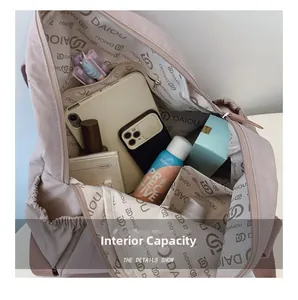 Detailed interior view of a high-capacity waterproof backpack showing multiple compartments