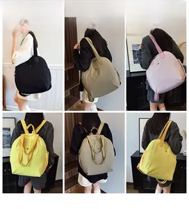 Multiple views of women's large capacity waterproof nylon backpack in macaron colors
