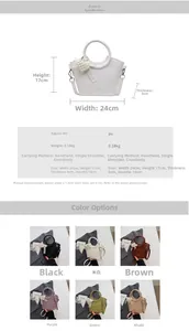 Detailed size chart and multi-color options for the minimalist PU bucket handbag