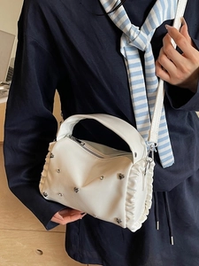 Women PU Leather Ruffle Shoulder Bag Fashion Heart Rivet Tote Crossbody Bag Large Capacity Trendy Casual Handbag For Women