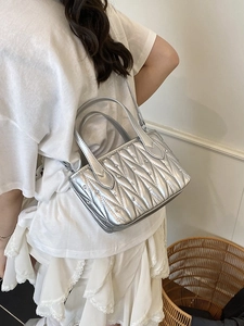 Silver matelasse shoulder bag with sparkling crystals and crossbody strap for women