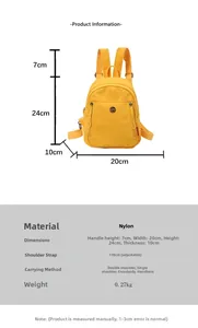 Detaillierte Maßtabelle für gelben Nylon Mini-Rucksack mit 24x20x10cm Abmessungen