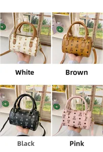 Collection of mini boston pillow bags in white, brown, black and pink with teddy bear prints