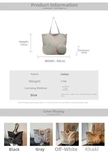 Size chart for foldable large capacity tote bag with dimensions 46x37x18cm and weight 0.3kg