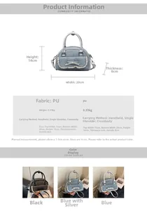 Detailed size specifications for the denim ballet-style bow crossbody bag with dimensions