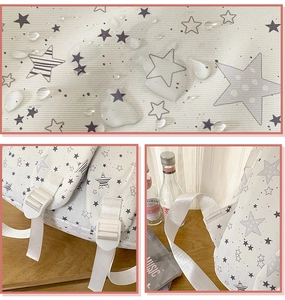 Close-up of waterproof canvas fabric and adjustable buckles on the star print backpack
