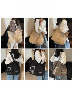 Collapsible large tote bag for women showing multiple colors and attached small coin purse