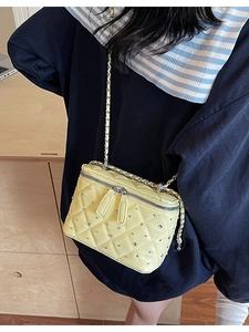 Quilted yellow diamond lattice chain bag with rhinestone crystals for women