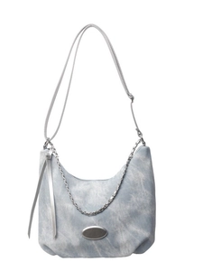Hellblaue Hobo-Tasche aus Denim mit silberner Kette und verstellbarem Schultergurt