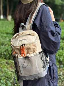 Outdoor Sporty Hiking Backpack Color Block Contrast Nylon Water Repellent Drawstring Lightweight Travel Casual For Women
