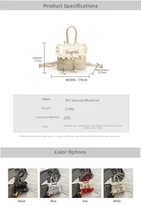 Size chart showing 17cm height and 19cm width for this lace mini backpack with bow detail