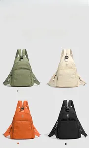 Matrix view of four multi-purpose backpacks in green, beige, orange and black colors
