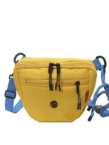 Borsa a secchiello in tela gialla alla moda con tracolla blu e logo GM sportivo