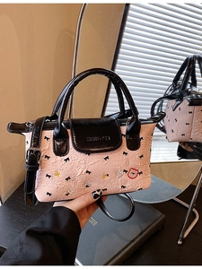 Borsa a Mano da Donna in Pelle PU con Fiocco e Ricamo a Forma di Orso Dolce Moda Coreana Borsa a Tracolla Plissettata a Contrasto per Uso Quotidiano