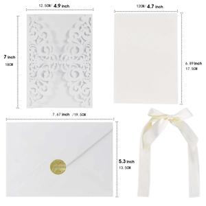 Kit faire-part de mariage blanc découpé au laser avec enveloppe et dimensions de carte