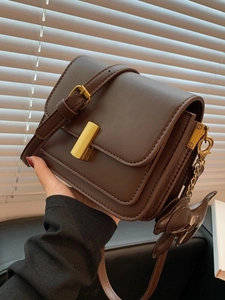 Vintage PU Leather Small Square Crossbody Bag For Women Fashionable Commuting Shoulder Bag With Dog Charm Gold Lock Closure