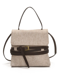 Sac bandoulière polyvalent en toile avec garniture en cuir brun et boucle dorée