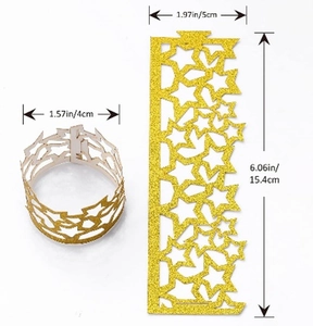 Detailed dimensions of gold glitter hollow star napkin ring with size specifications