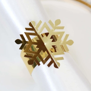 Detailed macro shot of golden snowflake napkin ring with intricate hollow-out design