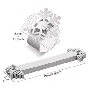 Silver snowflake paper napkin rings for Christmas table decor with dimensions 19cm by 5.5cm