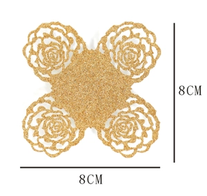 Close-up of 8x8cm gold glitter hollow rose decorative plate for wedding candy box diy