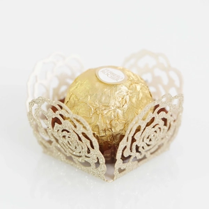 Detailed laser-cut gold glitter rose hollow wrappers for wedding candy and party chocolate