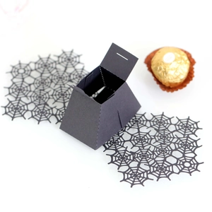 Laser-cut black spider web favor box with a matte finish for Halloween party treats