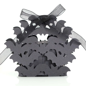 Hollow out black bat laser cut Halloween candy box with polka dot ribbon bow