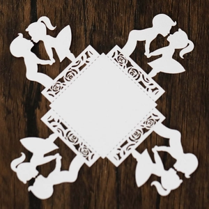 Laser-cut white paper lace with romantic boy and girl silhouettes for wedding candy boxes