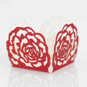Glitter red laser cut rose flower wedding favor box for candy and chocolate decoration